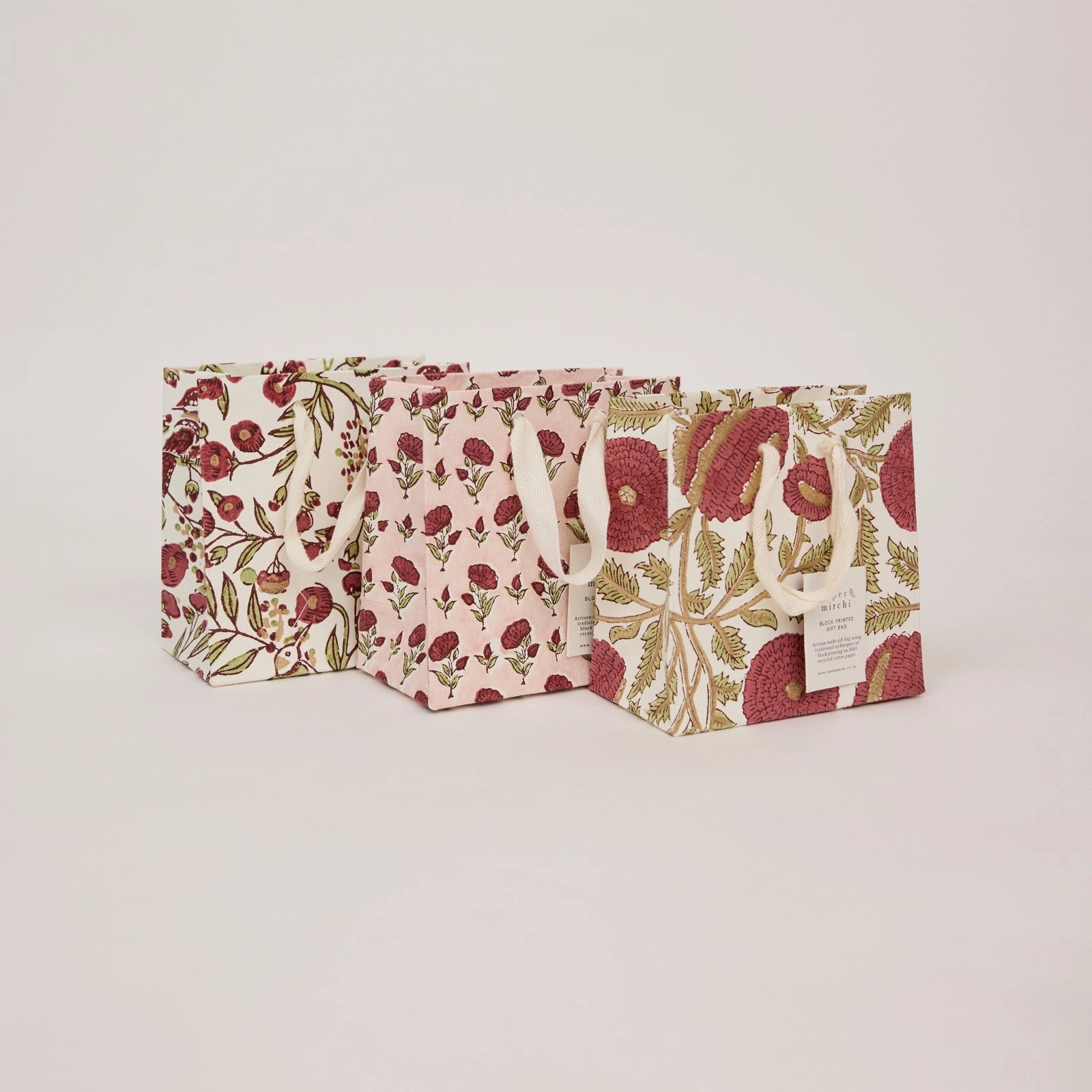 Block Printed Luxury Gift Bags - Small (Scarlet) - Winter's Moon 
