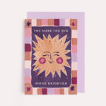 sister paper co. - you make the sun shine brighter card with purple envelope on bright background - winter's moon