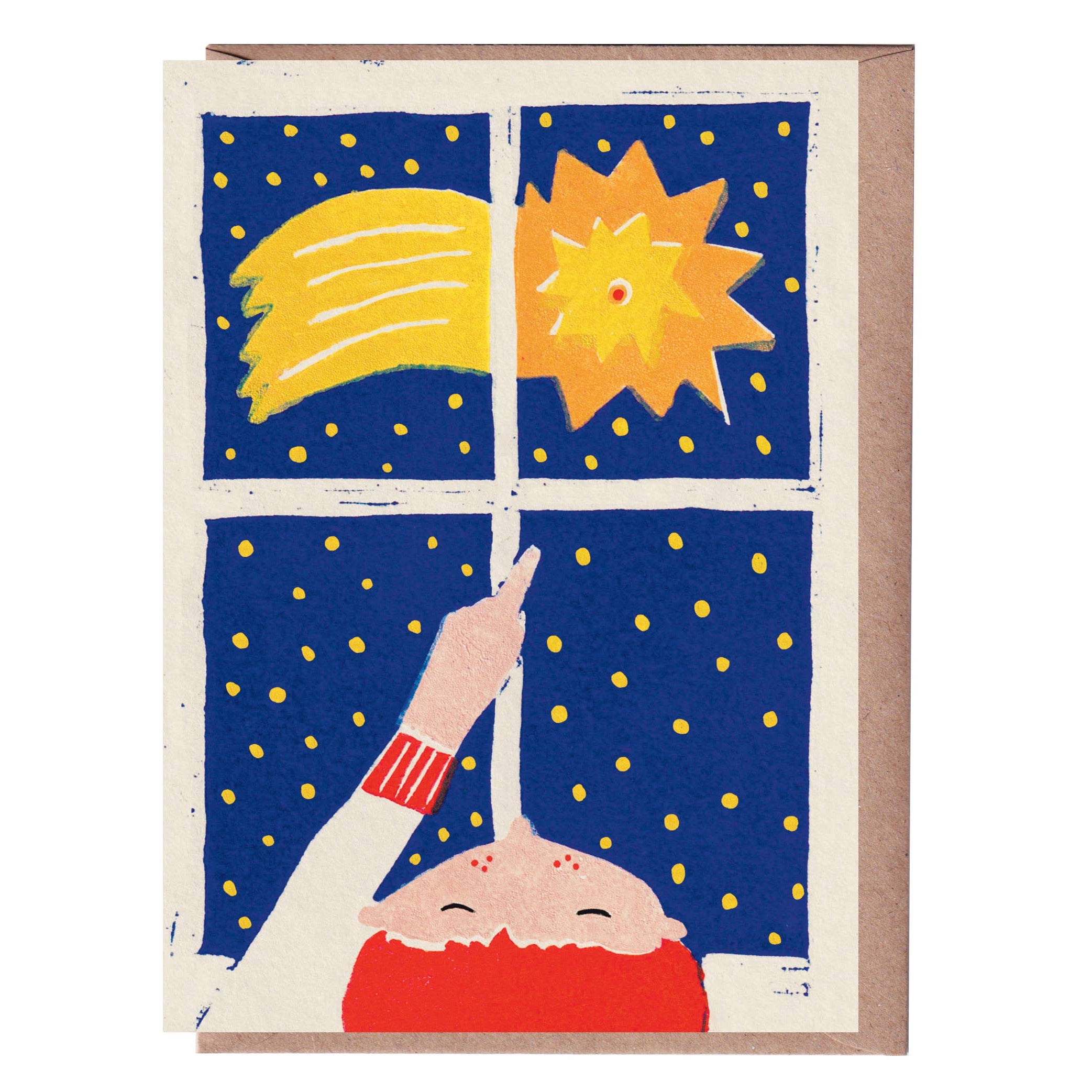 luiza holub - wish upon a star christmas linocut card with envelope - winter's moon