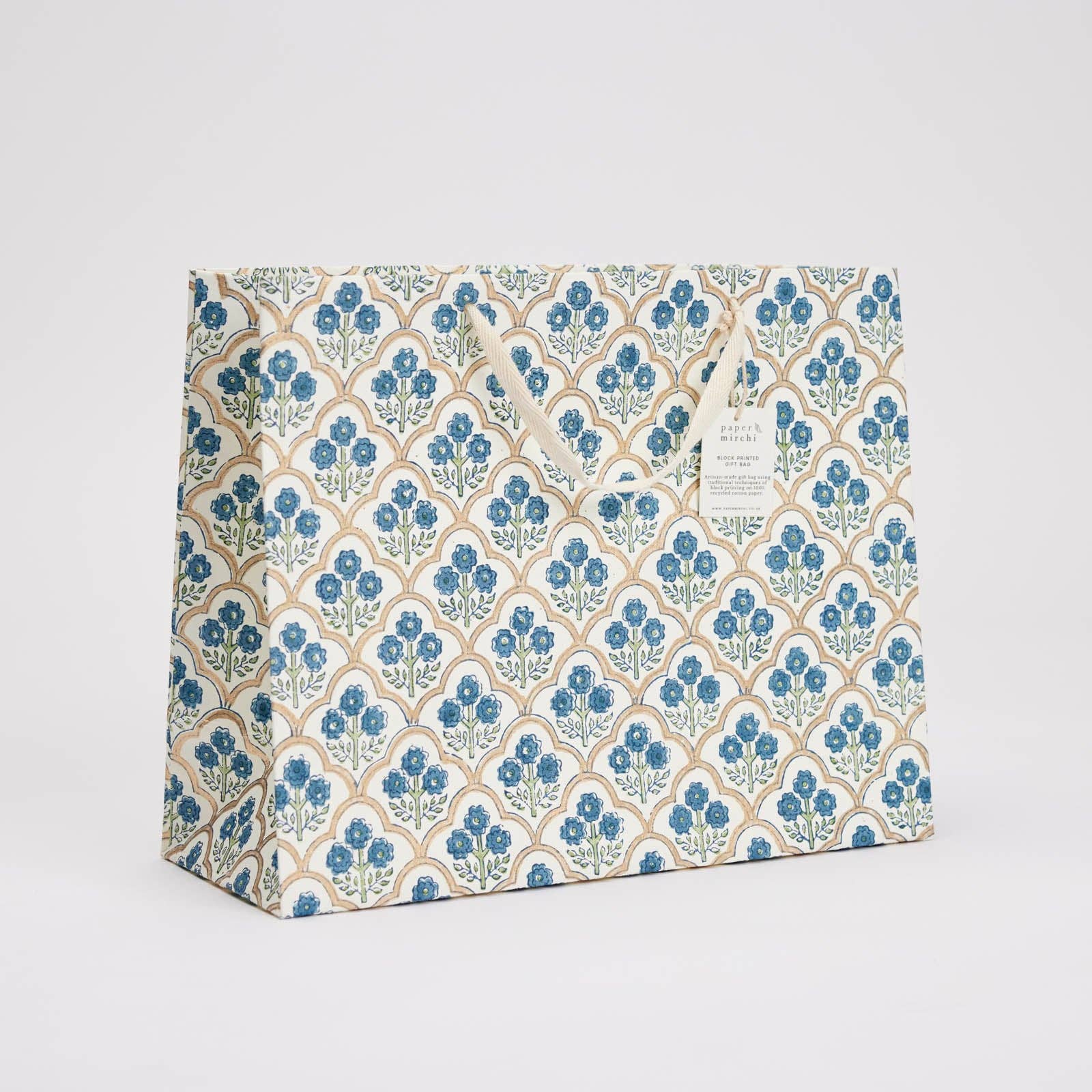 Block Printed Luxury Gift Bags - Large (Blue) - Winter's Moon 