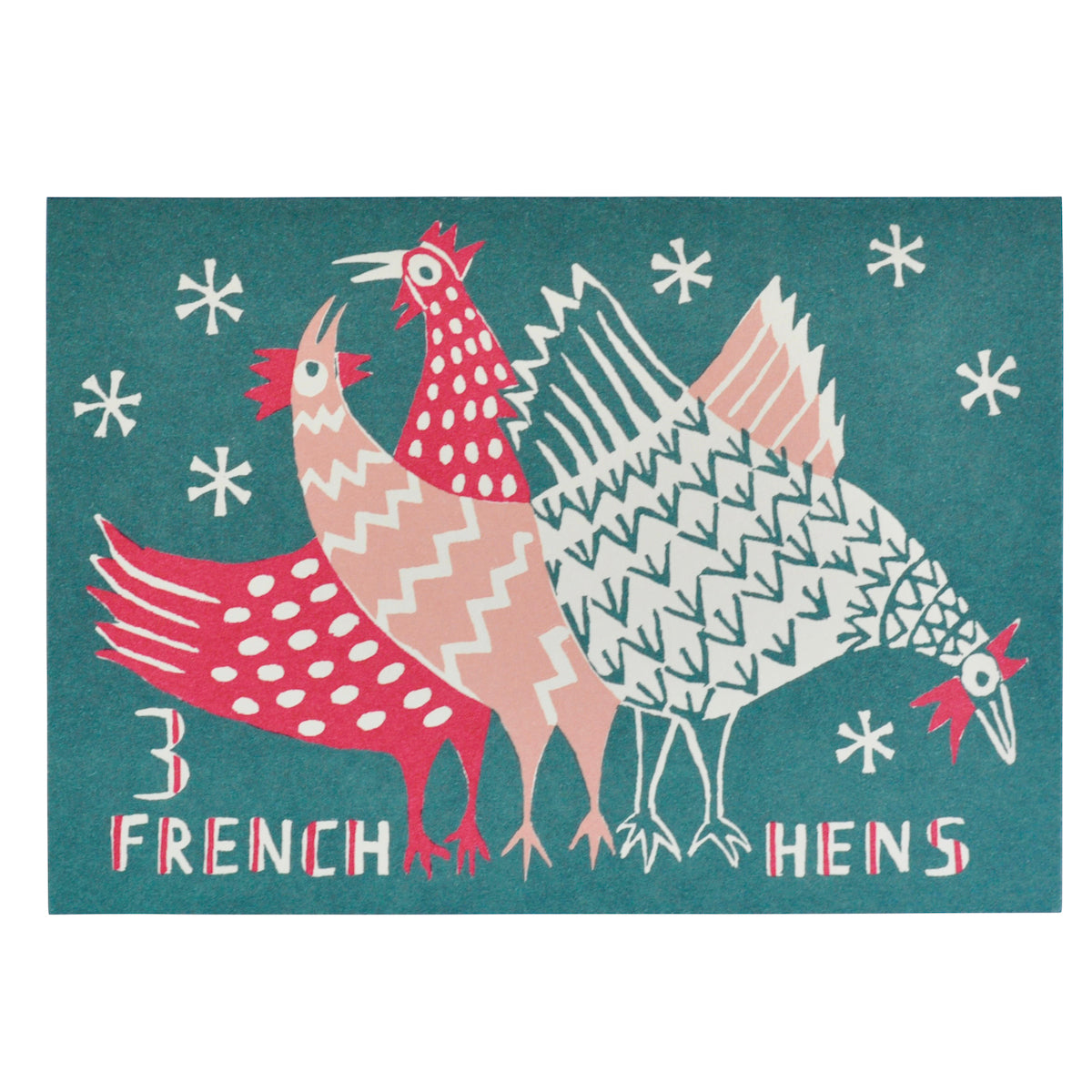 Cambridge Imprint 3 French Hens card on white background