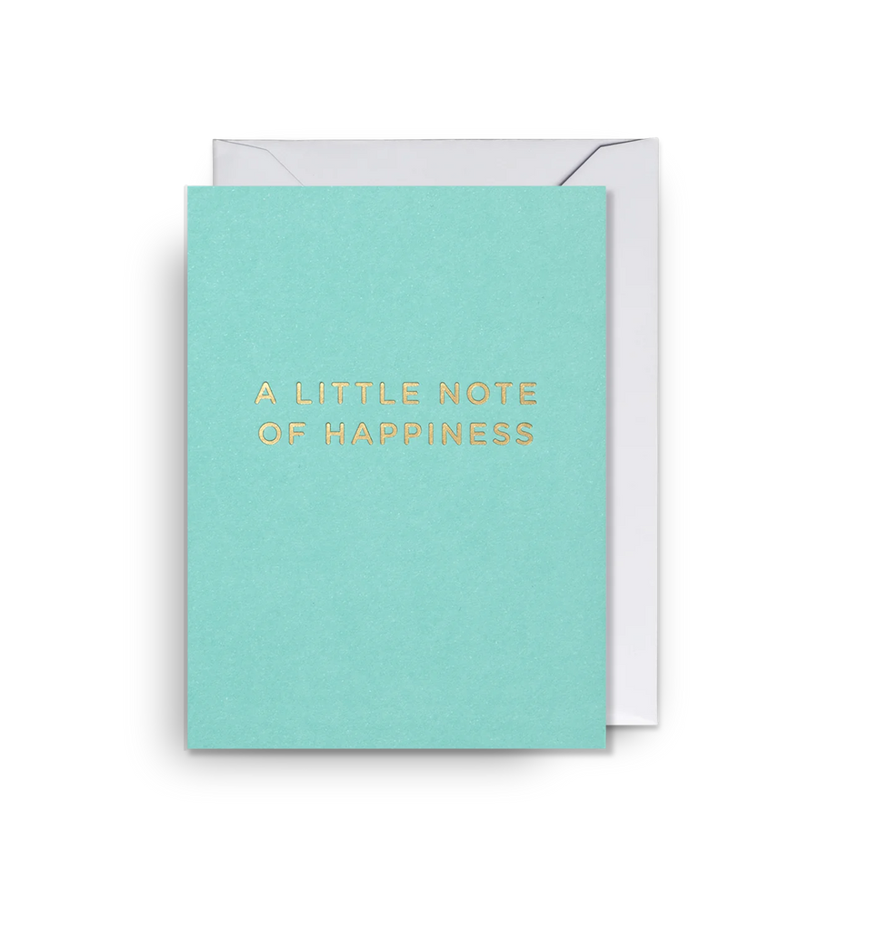 Mini blue card by Lagom Design with a gold foil message that reads 'A little note of happiness'