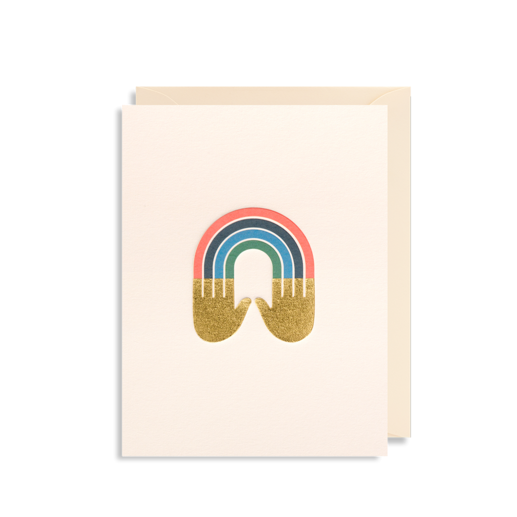 Cream mini card with a rainbow design, by Lagom. 