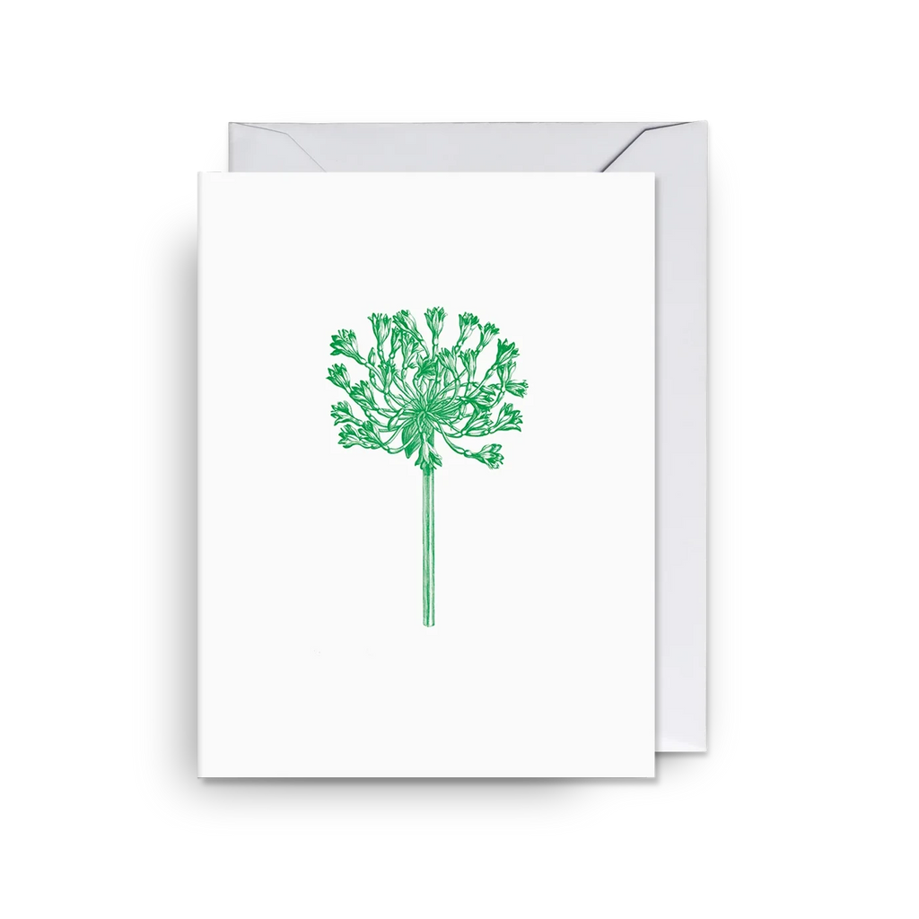 A white mini greetings card, with a single embossed flower inspired by Kew Garden's archive of botanical art.