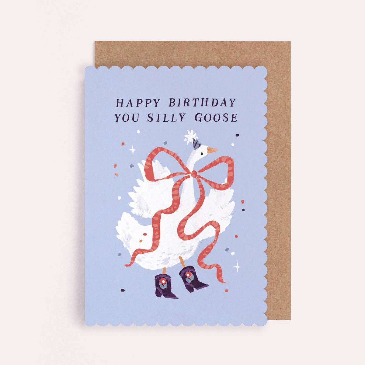 sister paper co. - happy birthday you silly goose illustrated card with kraft envelope on pale background - winter's moon