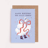 sister paper co. - happy birthday you silly goose illustrated card with kraft envelope on pale background - winter's moon
