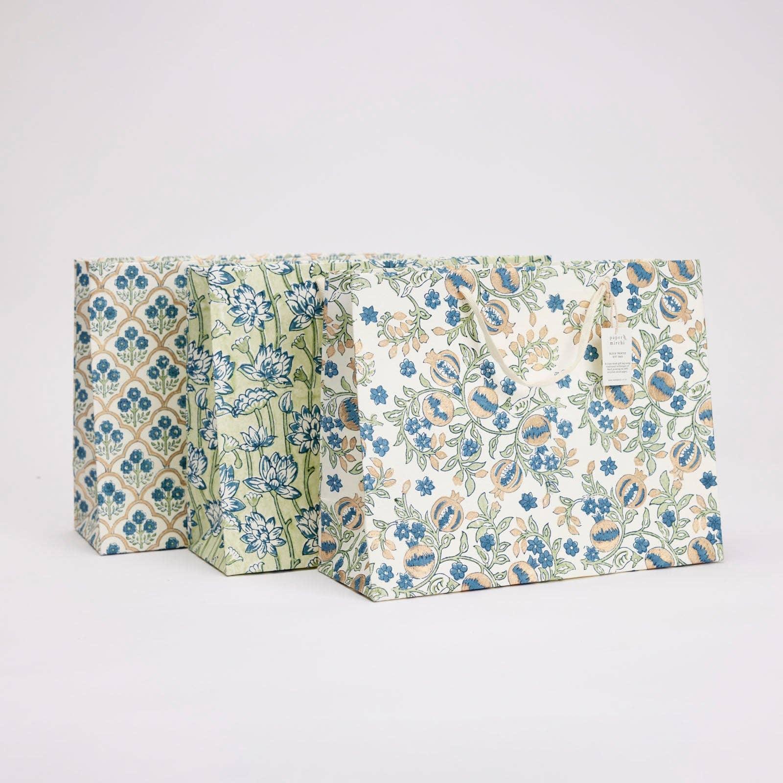 Block Printed Luxury Gift Bags - Large (Blue) - Winter's Moon 