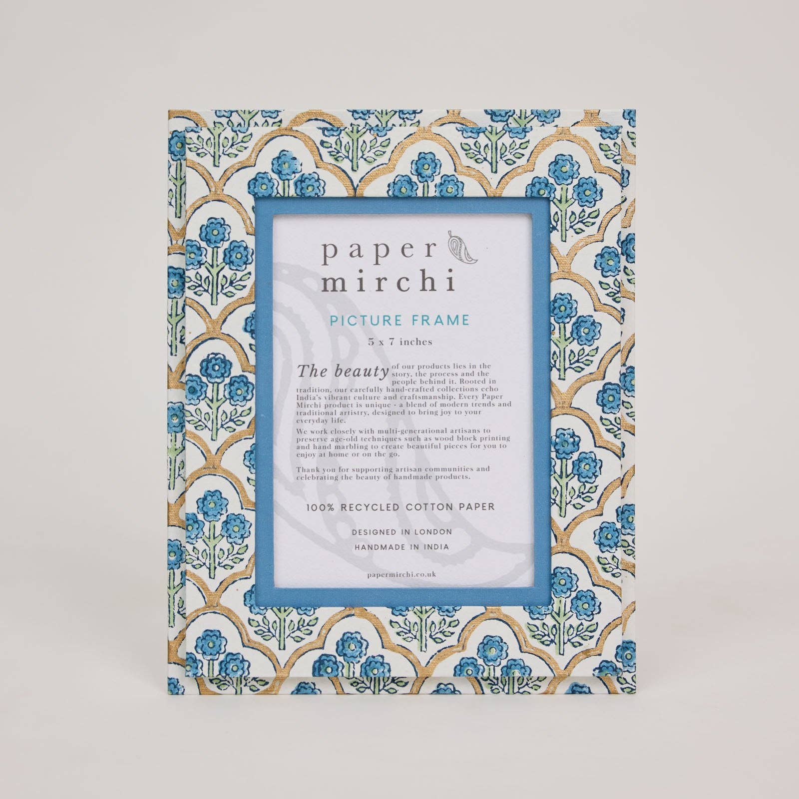 Block Printed Picture Frame - Trellis Indigo - Winter's Moon 