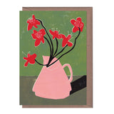 'Red Geums' Greetings Card