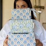 Organic Cotton Toiletry Bag (Small) - Trellis Indigo