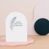 sister paper co - deepest sympathy feather card stood on table - winter's moon