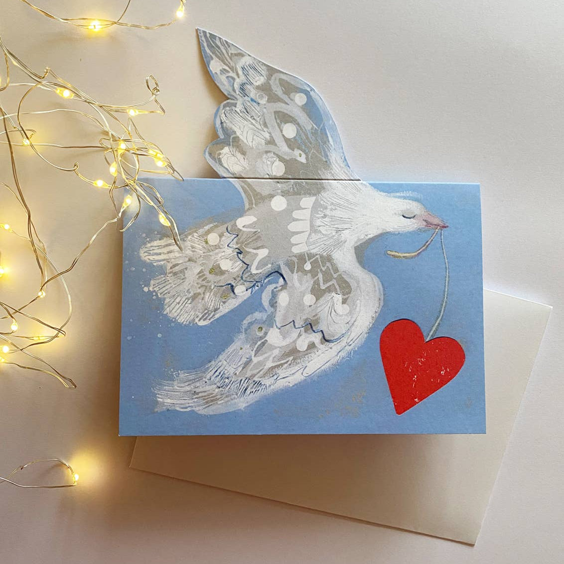 esther kent - love dove pop-up mantelpiece card - winter's moon