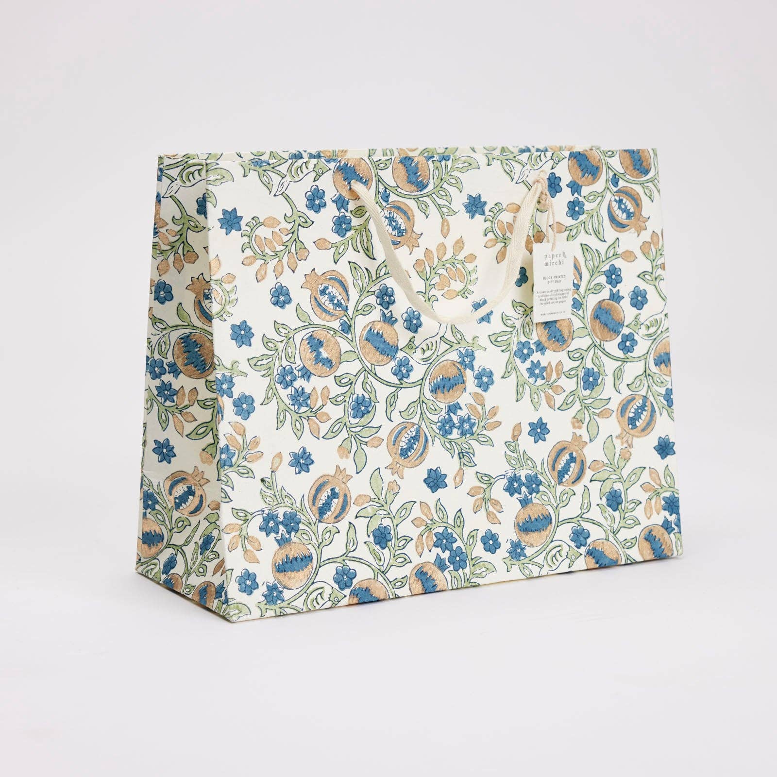 Block Printed Luxury Gift Bags - Large (Blue) - Winter's Moon 