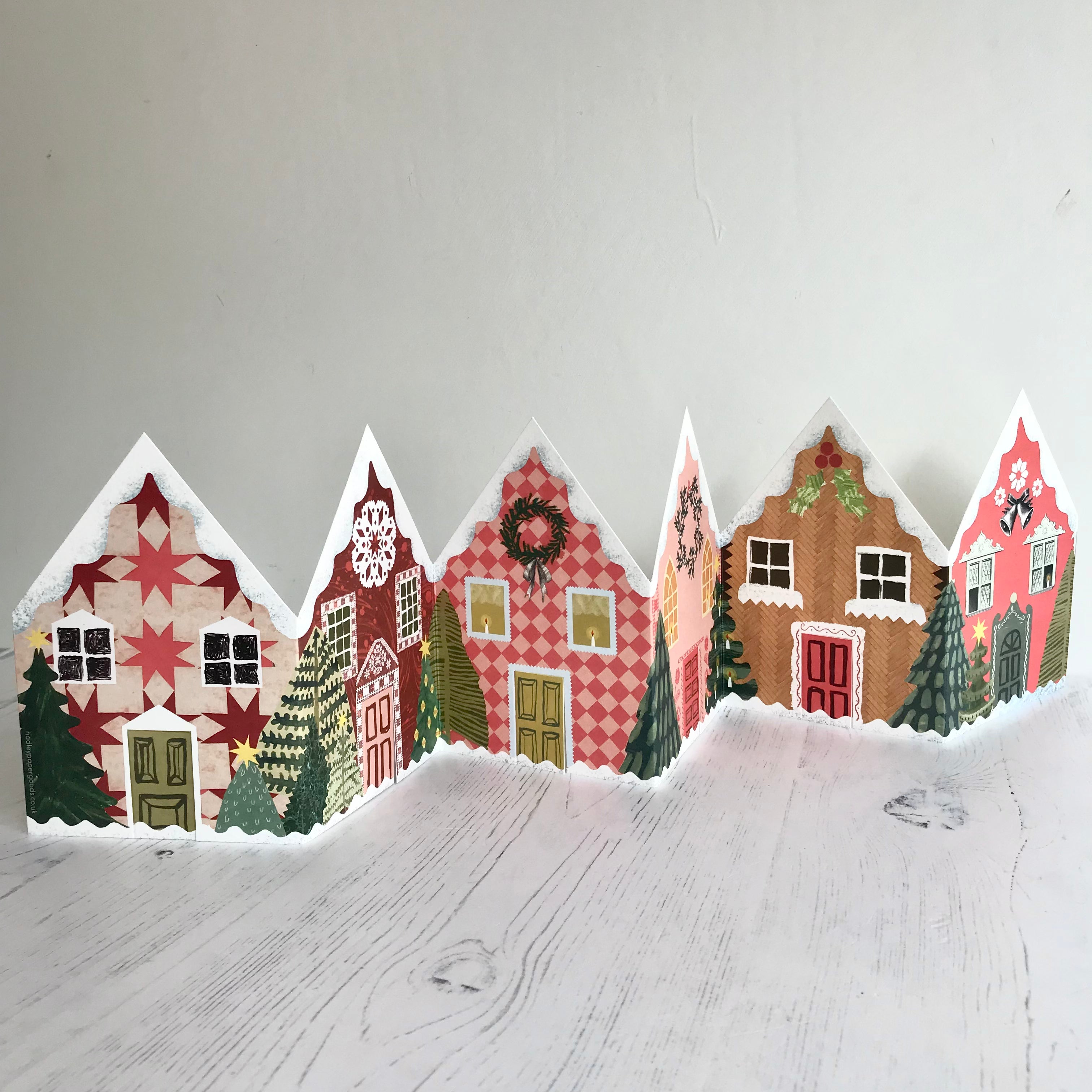 Christmas Houses Concertina Greetings Card - Winter's Moon 