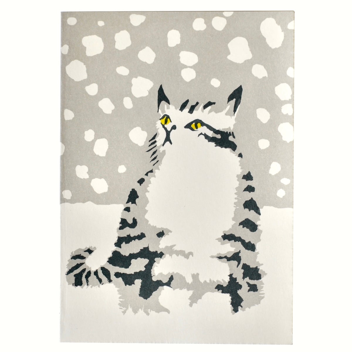 cambridge imprint - snow cat christmas card - winter's moon