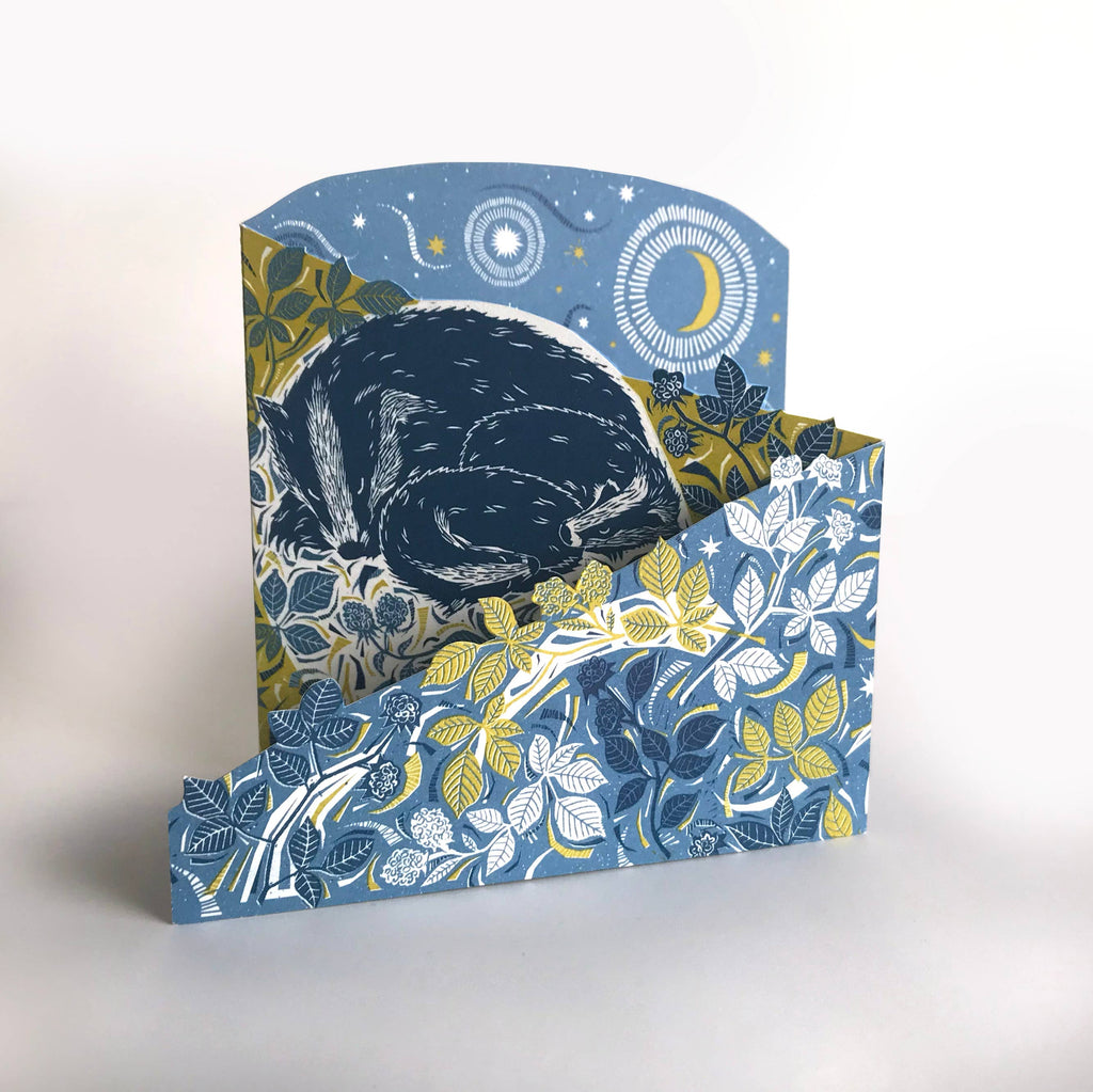 Sleeping badger concertina greetings card