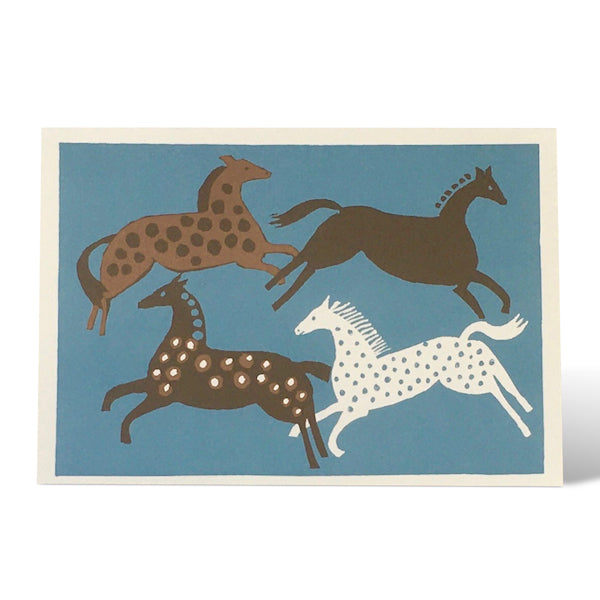 'Four Horses' Greeting Card by Cambridge Imprint