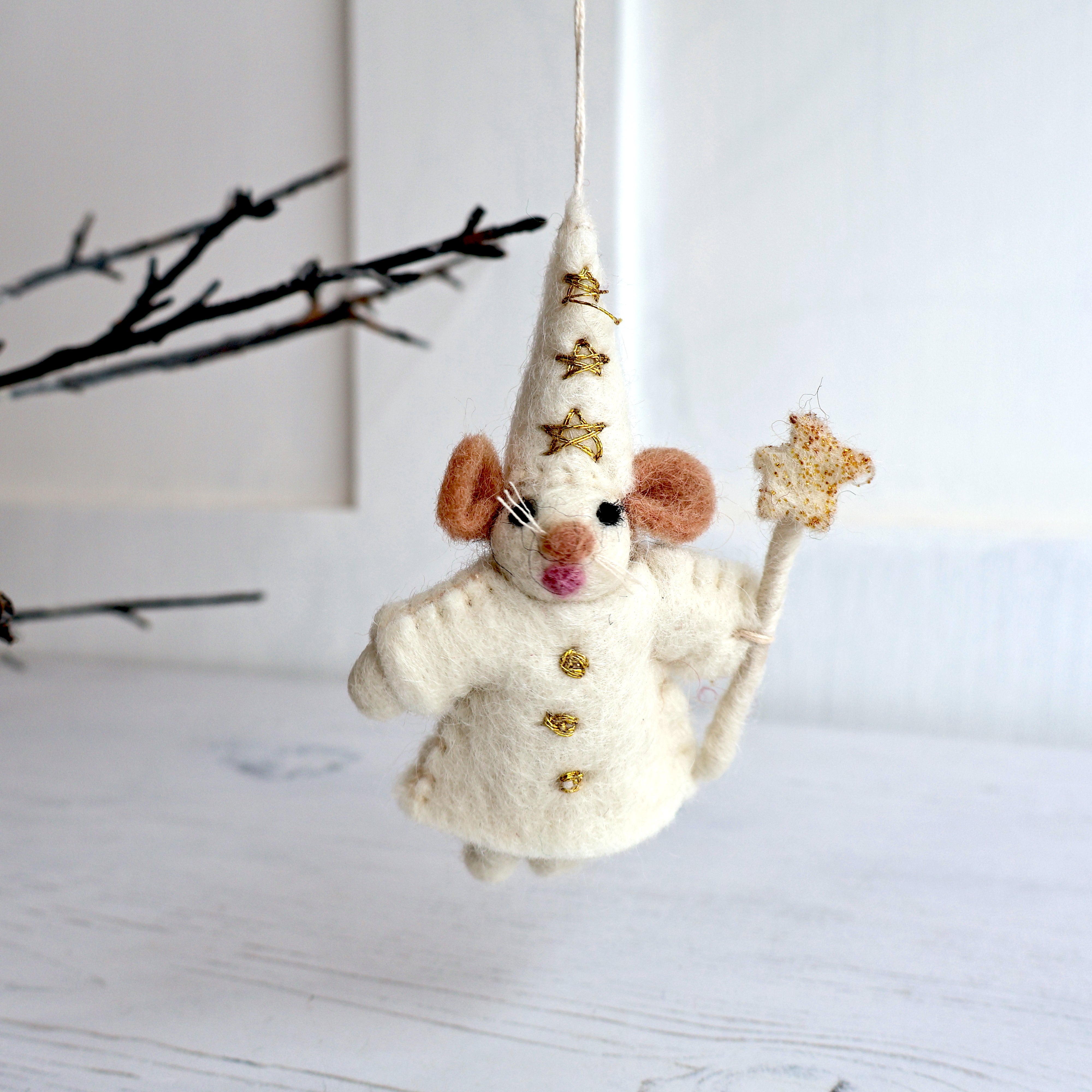 Wizard Mouse Felted Christmas Decoration - Winter's Moon 