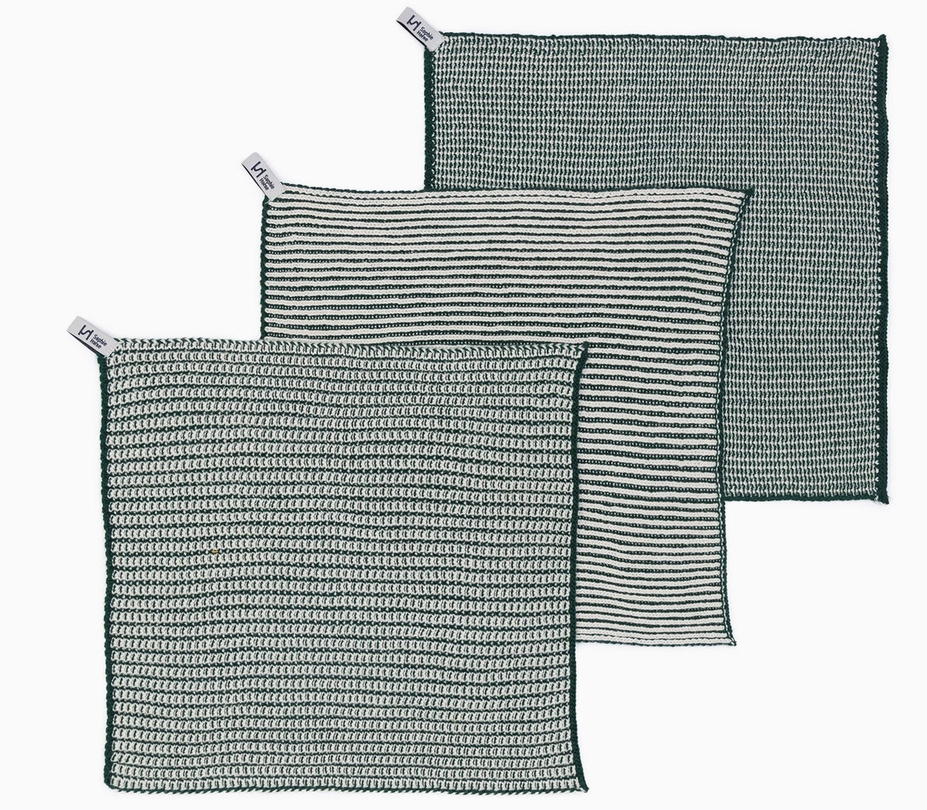 Knitted Cotton Dishcloths (Textured) - Set of 3 - Winter's Moon 