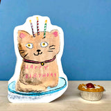 'Birthday Cat Cake' Cut-Out Greetings Card