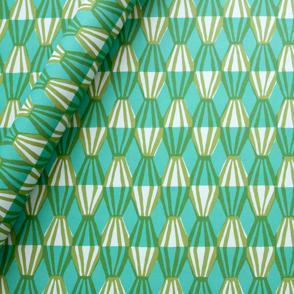 'Threadwork' Sap Green & Turquoise Wrapping Paper | Winter's Moon