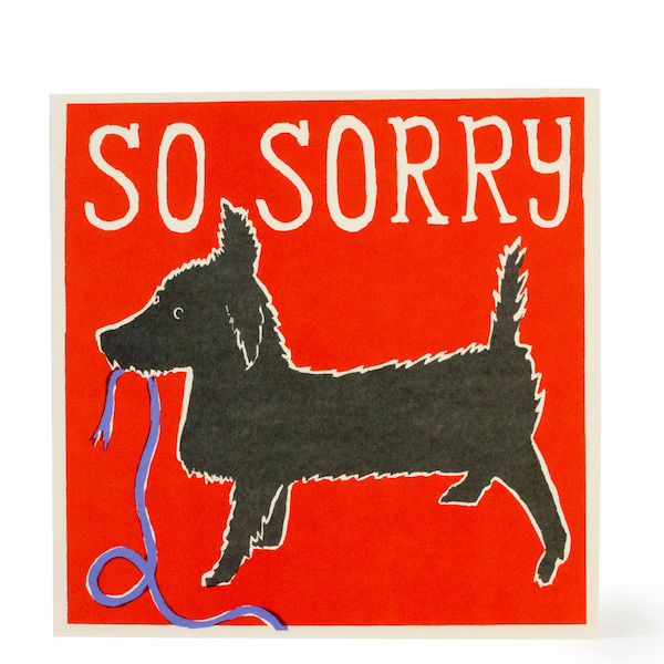 Large Greetings Card by Cambridge Imprint, with an illustrated dog holding a lead and the message 'So Sorry'