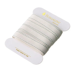 bungalow denmark - roll of off white ribbon with ivy green stitched edges - winter's moon