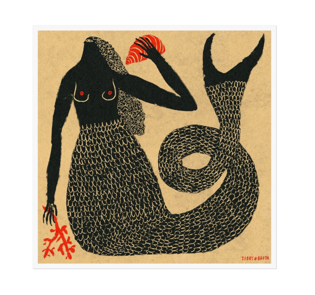 Illustration of a mermaid with a beige background
