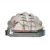elizabeth harbour designs - ship in sail diorama pop-up card on white background - winter's moon