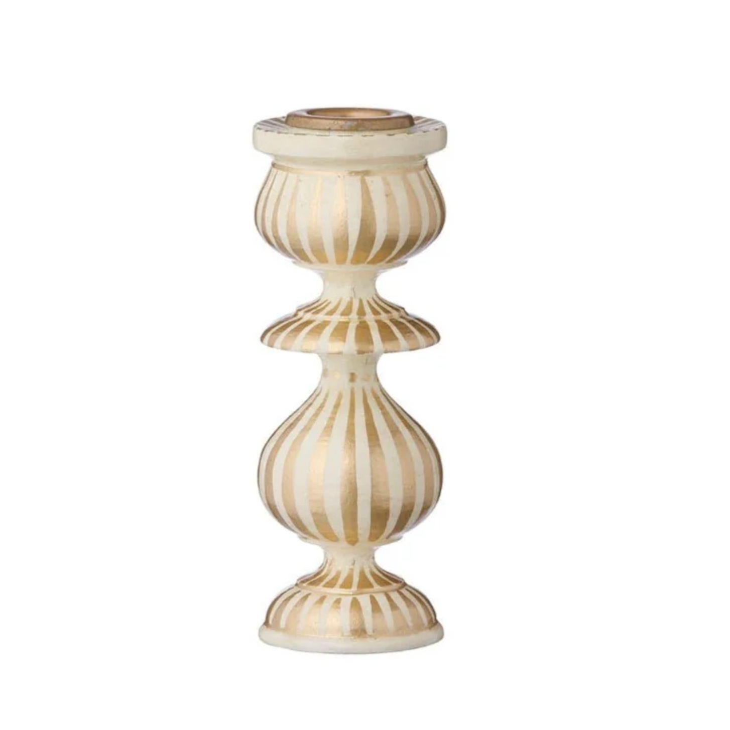 Bungalow Denmark - striped wooden candle holder in gold and white - winter's moon