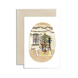 gemma koomen - christmas card with illustration of two children decorating a tree - winter's moon