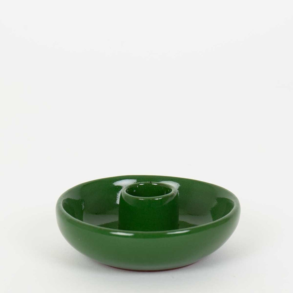 Green stoneware circular candle holder
