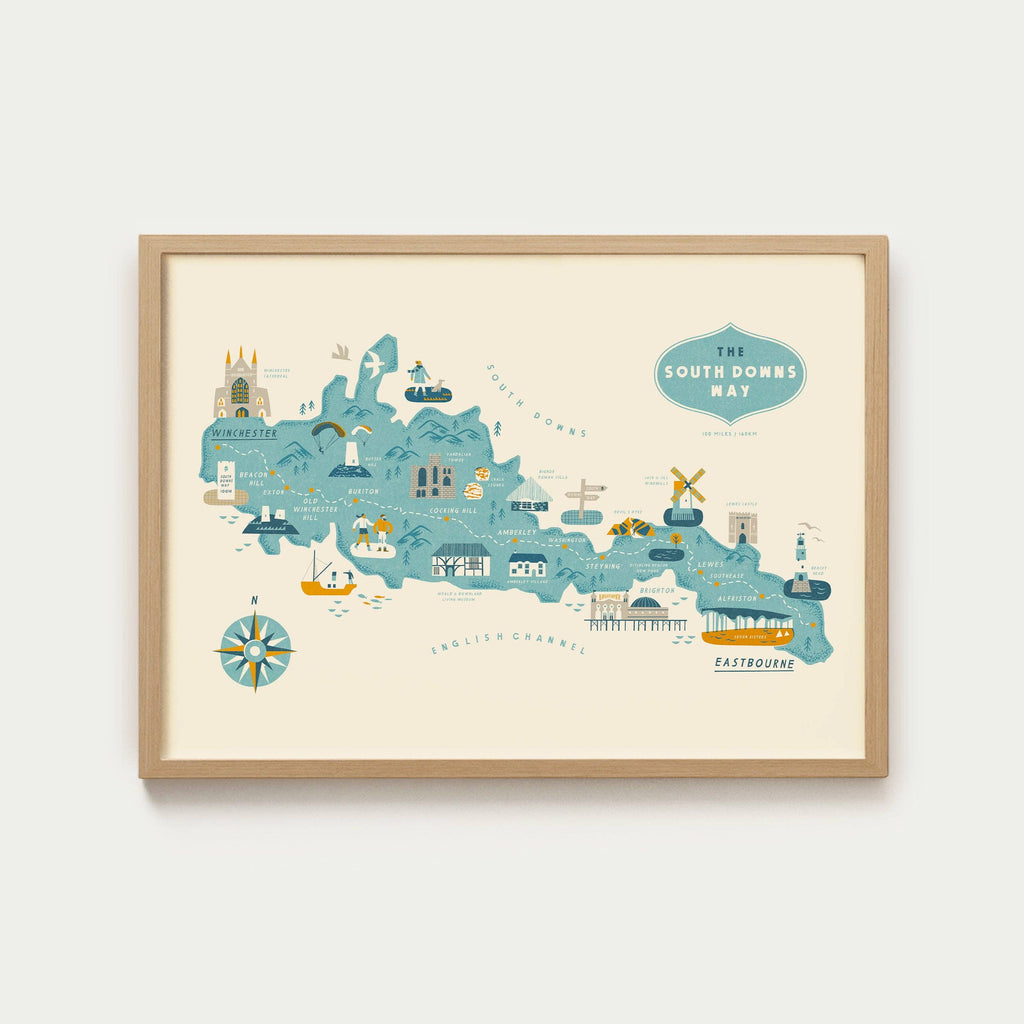 Illustrated map of the South Downs way 