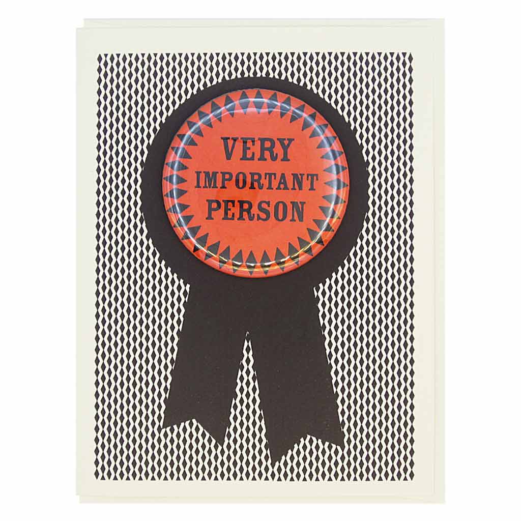 Card with a red badge labeled 'Very Important Person' on a textured background