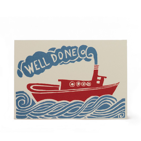 'Well Done' Tugboat Greetings Card by Cambridge Imprint