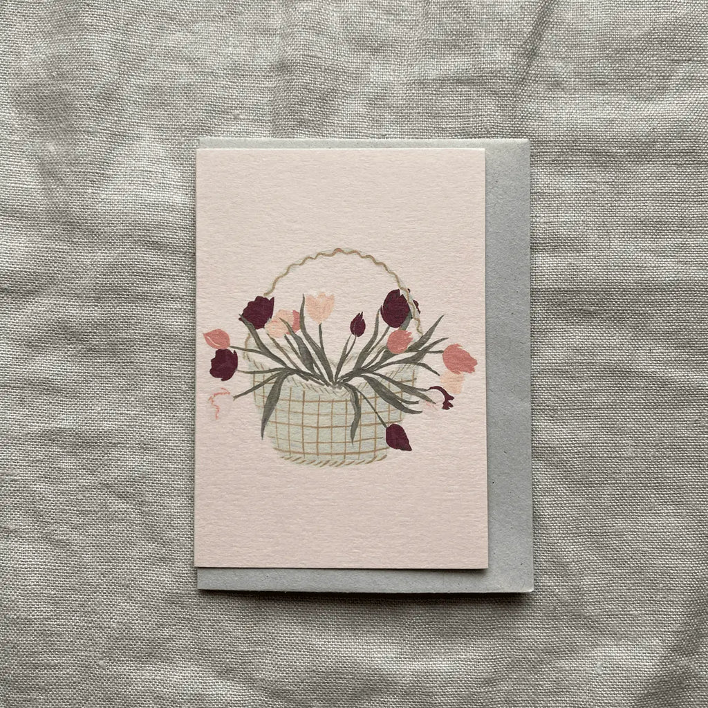 'A Basket of Tulips' Mini Greetings Card, Harriet Watson | Winter's Moon