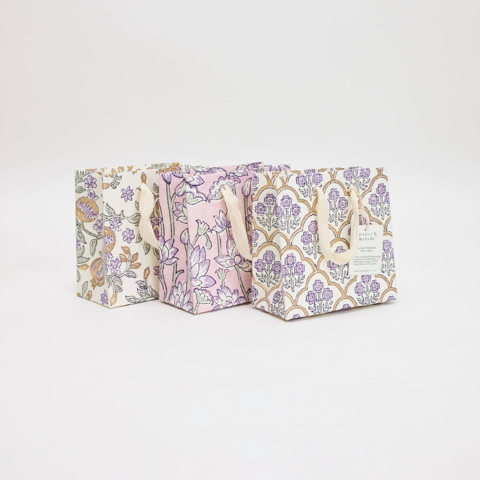 Block Printed Luxury Gift Bags - Small (Lavender) - Winter's Moon 