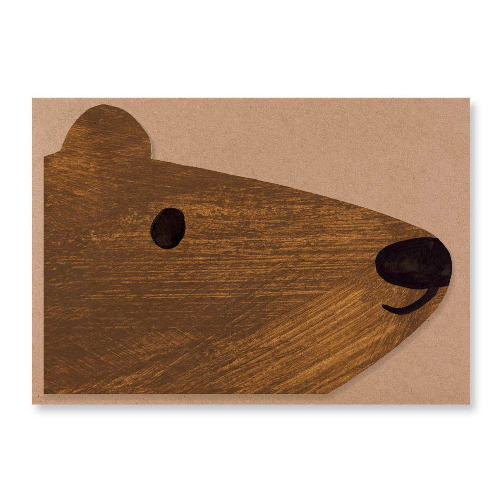 Brown bear shaped die-cut card with painted features, and a brown envelope. Created by Mortlake Papers 