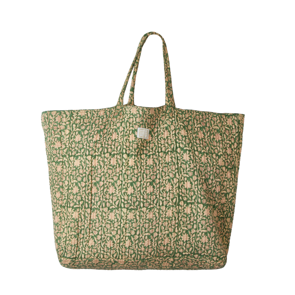 Floral patterned tote bag on a white background