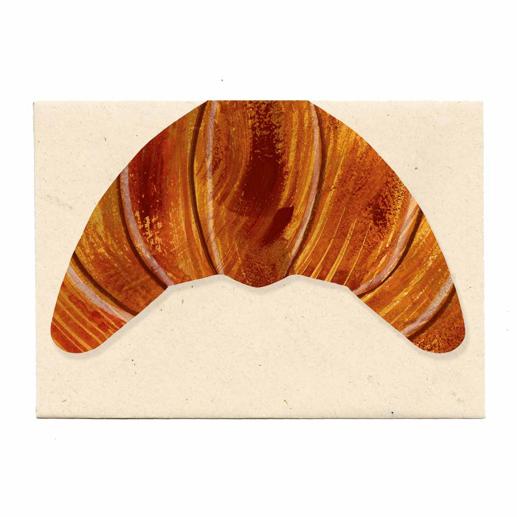 A croissant-shaped die-cut card, created from an original painting by Mortlake Papers.. Paired with a cream coloured envelope.
