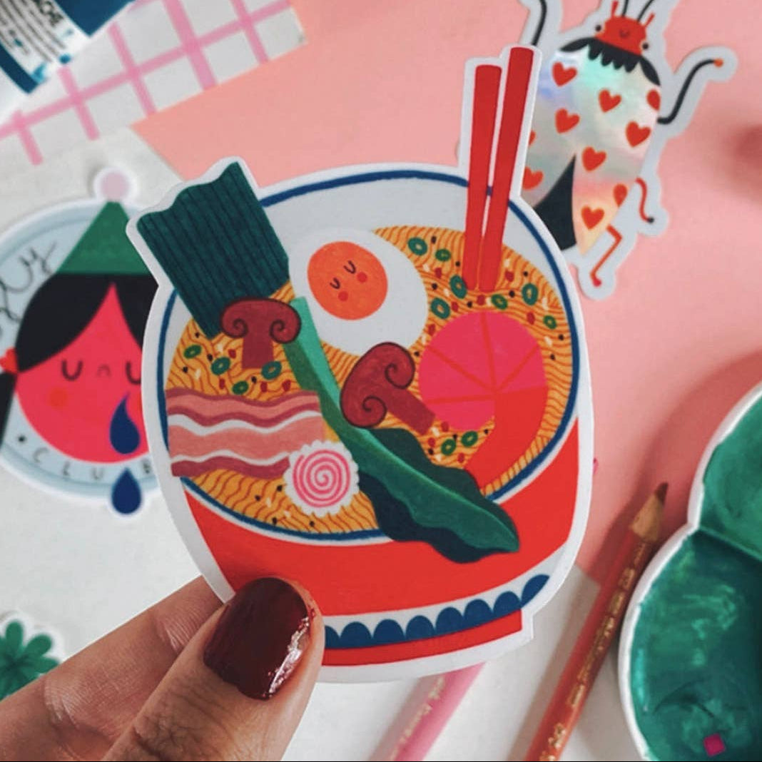 daria solak illustrations - colourful ramen sticker - winter's moon