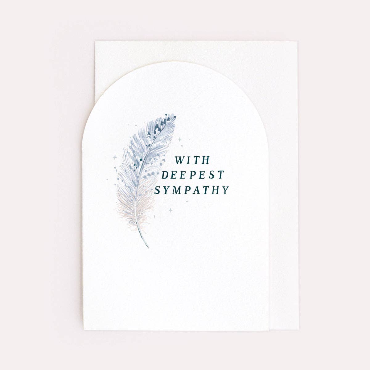 sister paper co - deepest sympathy feather card with envelope on pale background - winter's moon