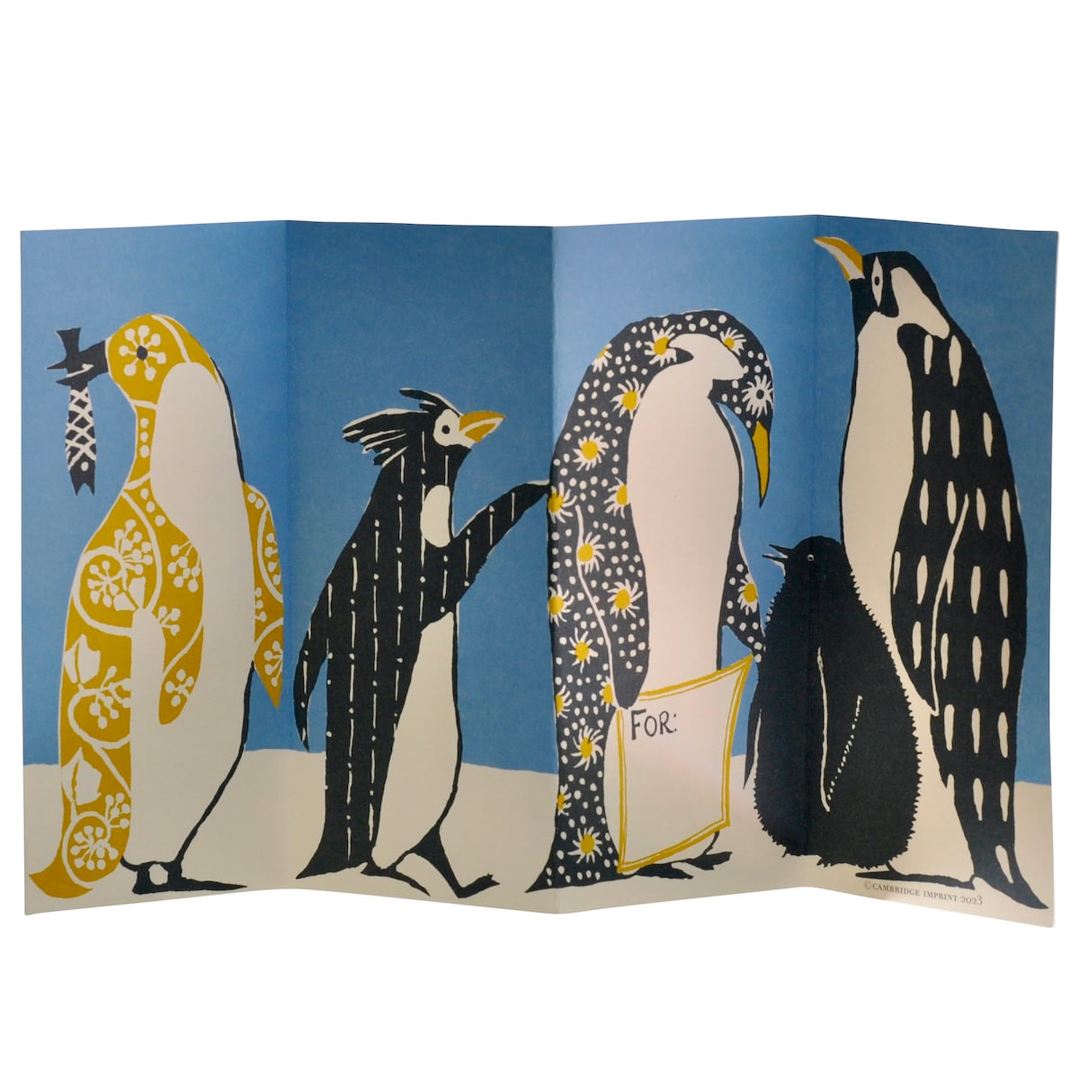 cambridge imprint - Penguins In Kimonos fold-out card - winter's moon