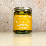 olives et al - jar of sunshine mixed olives with rosemary garlic and tomato - winter's moon
