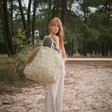 Large Indian Block Print Quilted Tote Bag - Khaki