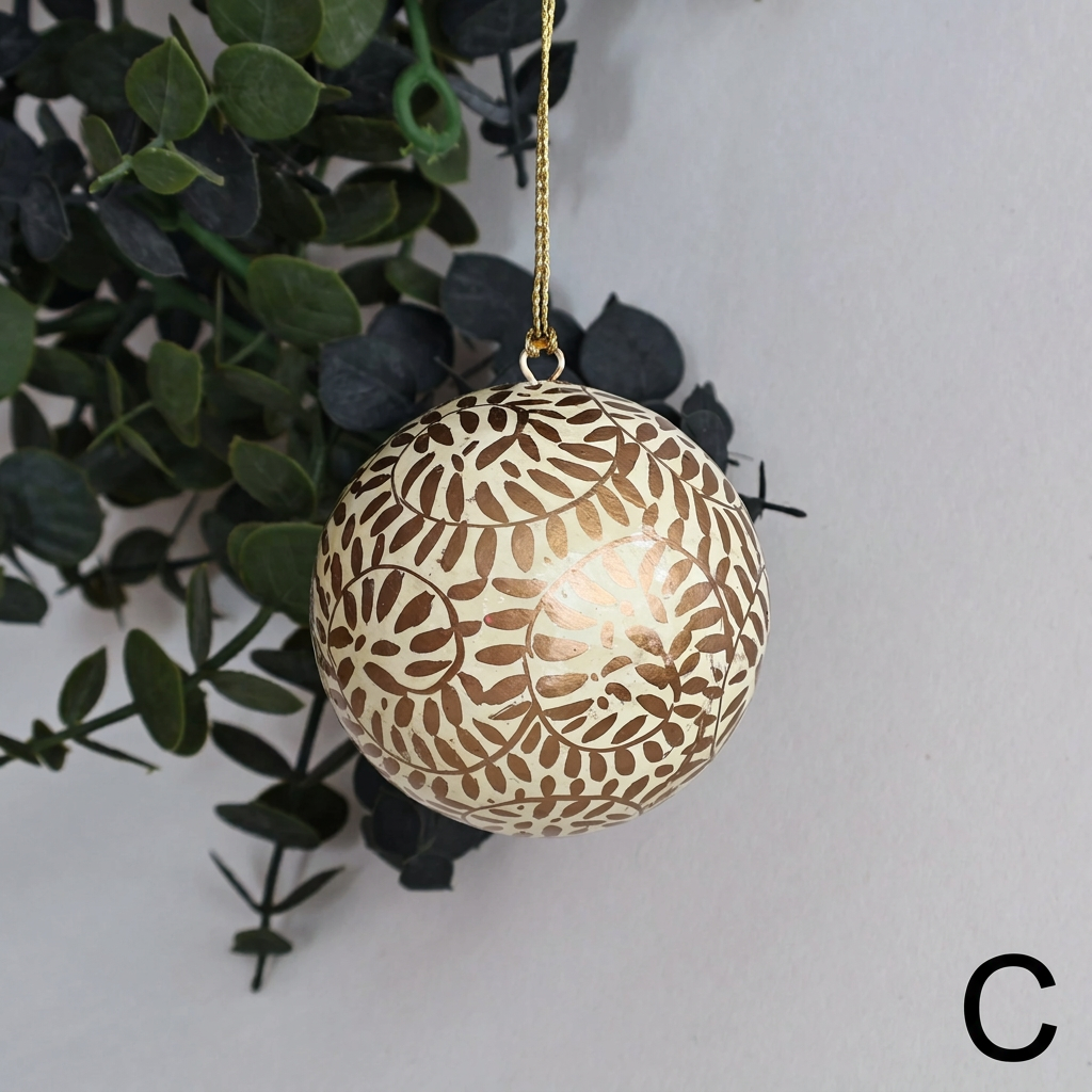 Gold papier mâché bauble, pattern C