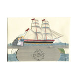 elizabeth harbour designs - flat ship in sail diorama pop-up card on white background - winter's moon