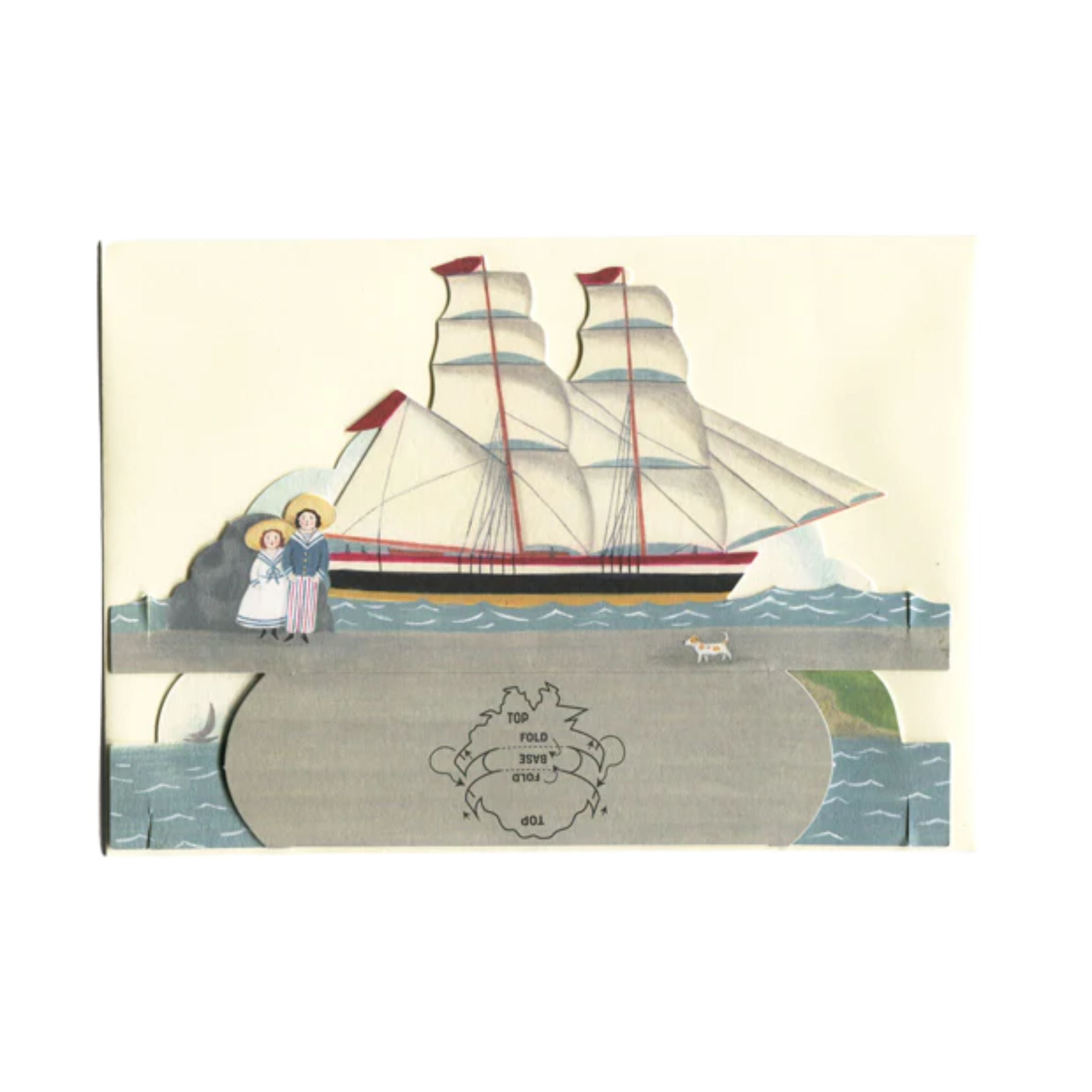 elizabeth harbour designs - flat ship in sail diorama pop-up card on white background - winter's moon
