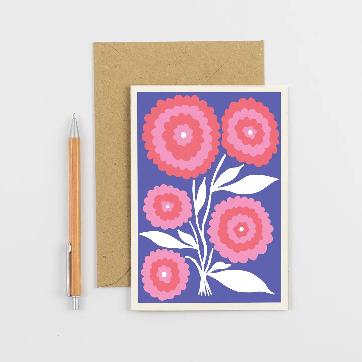 studio wald - peony greetings card on pale background - winter's moon