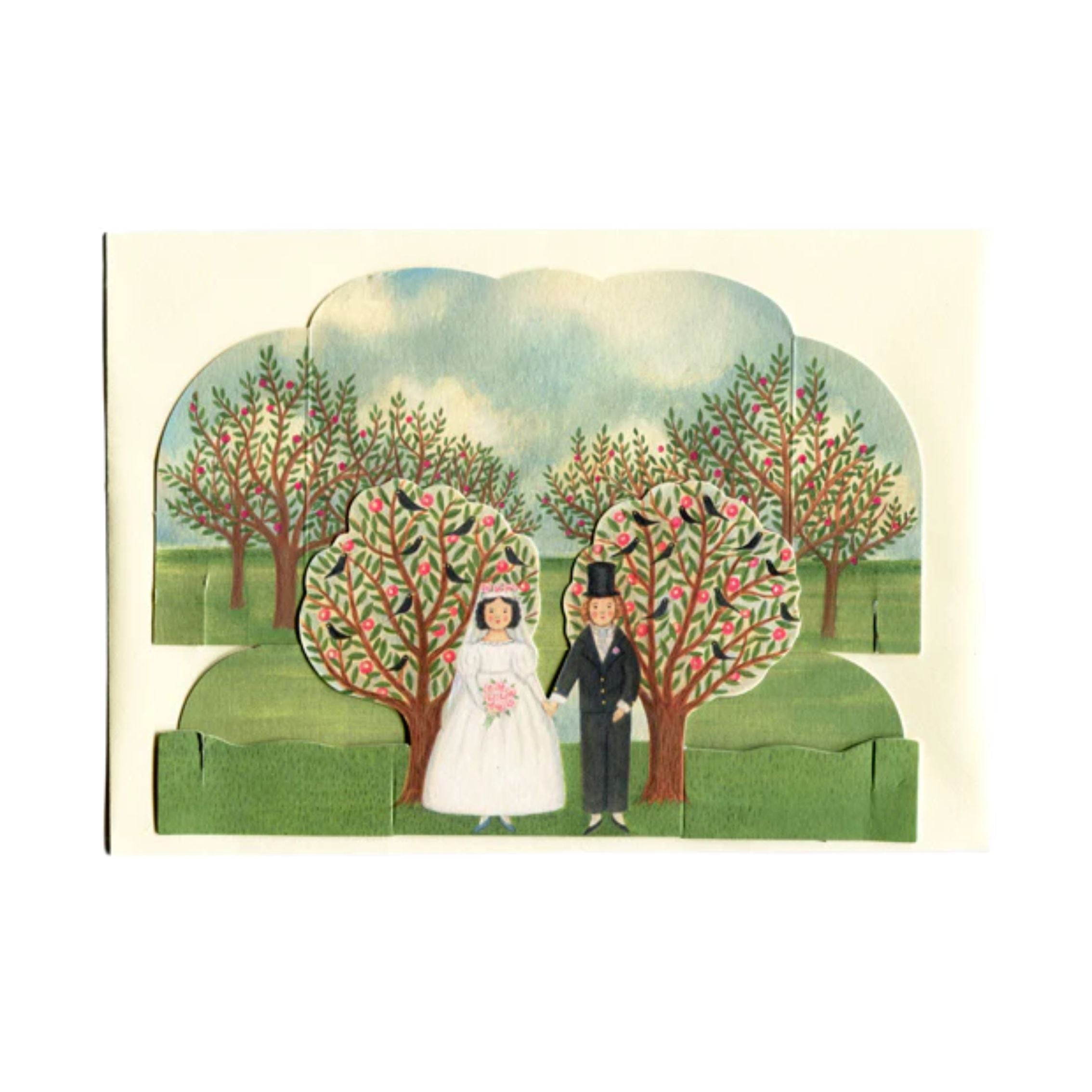elizabeth harbour designs - flat wedding couple diorama pop-up card on white background - winter's moon